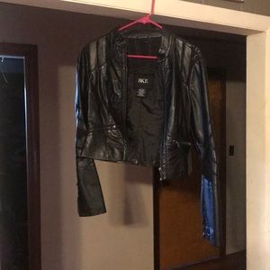 Lace cutout leather jacket